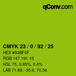 カラーコード: CMYK 23 / 0 / 92 / 25 | qconv.com