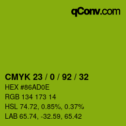 カラーコード: CMYK 23 / 0 / 92 / 32 | qconv.com
