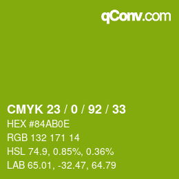 カラーコード: CMYK 23 / 0 / 92 / 33 | qconv.com