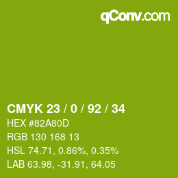 カラーコード: CMYK 23 / 0 / 92 / 34 | qconv.com