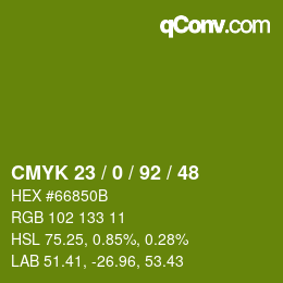 カラーコード: CMYK 23 / 0 / 92 / 48 | qconv.com