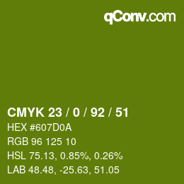 カラーコード: CMYK 23 / 0 / 92 / 51 | qconv.com