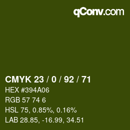 Color code: CMYK 23 / 0 / 92 / 71 | qconv.com