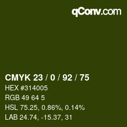 カラーコード: CMYK 23 / 0 / 92 / 75 | qconv.com