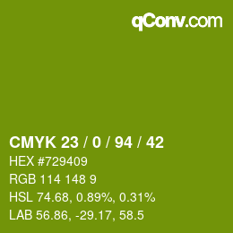 Color code: CMYK 23 / 0 / 94 / 42 | qconv.com