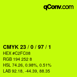 颜色代码: CMYK 23 / 0 / 97 / 1 | qconv.com