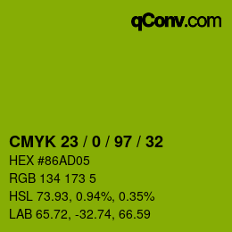 Color code: CMYK 23 / 0 / 97 / 32 | qconv.com