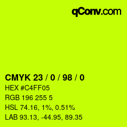 Color code: CMYK 23 / 0 / 98 / 0 | qconv.com
