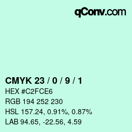 カラーコード: CMYK 23 / 0 / 9 / 1 | qconv.com