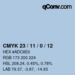 カラーコード: CMYK 23 / 11 / 0 / 12 | qconv.com