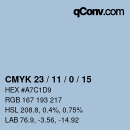 Color code: CMYK 23 / 11 / 0 / 15 | qconv.com