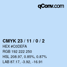 颜色代码: CMYK 23 / 11 / 0 / 2 | qconv.com