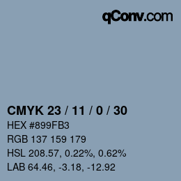 Farbcode: CMYK 23 / 11 / 0 / 30 | qconv.com