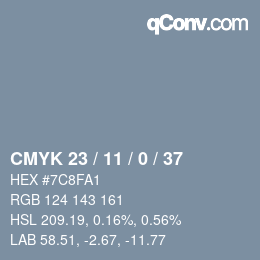 颜色代码: CMYK 23 / 11 / 0 / 37 | qconv.com