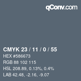 Color code: CMYK 23 / 11 / 0 / 55 | qconv.com