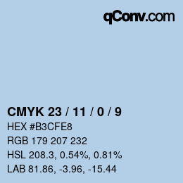 カラーコード: CMYK 23 / 11 / 0 / 9 | qconv.com