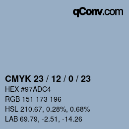 Color code: CMYK 23 / 12 / 0 / 23 | qconv.com