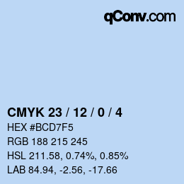 Color code: CMYK 23 / 12 / 0 / 4 | qconv.com