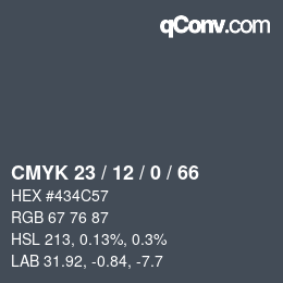 Color code: CMYK 23 / 12 / 0 / 66 | qconv.com