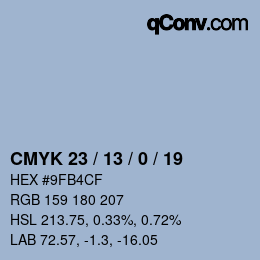 Color code: CMYK 23 / 13 / 0 / 19 | qconv.com