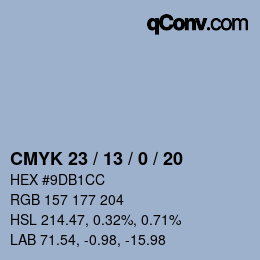カラーコード: CMYK 23 / 13 / 0 / 20 | qconv.com