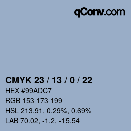 カラーコード: CMYK 23 / 13 / 0 / 22 | qconv.com