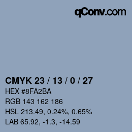 カラーコード: CMYK 23 / 13 / 0 / 27 | qconv.com
