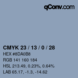 カラーコード: CMYK 23 / 13 / 0 / 28 | qconv.com