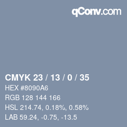 Color code: CMYK 23 / 13 / 0 / 35 | qconv.com