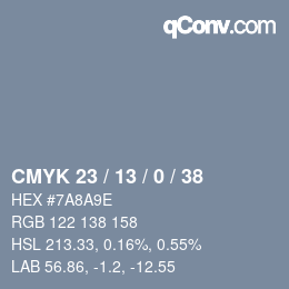 Color code: CMYK 23 / 13 / 0 / 38 | qconv.com