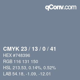 カラーコード: CMYK 23 / 13 / 0 / 41 | qconv.com