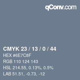 Color code: CMYK 23 / 13 / 0 / 44 | qconv.com