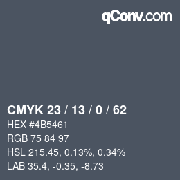 Color code: CMYK 23 / 13 / 0 / 62 | qconv.com