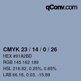 Farbcode: CMYK 23 / 14 / 0 / 26 | qconv.com