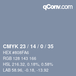 Color code: CMYK 23 / 14 / 0 / 35 | qconv.com