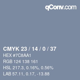 颜色代码: CMYK 23 / 14 / 0 / 37 | qconv.com