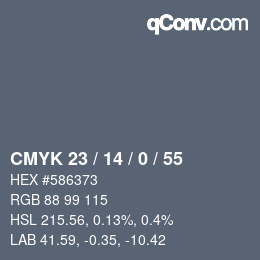 Color code: CMYK 23 / 14 / 0 / 55 | qconv.com