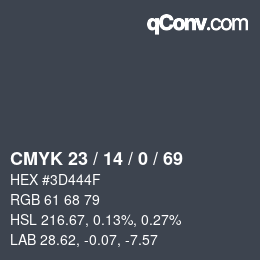 Color code: CMYK 23 / 14 / 0 / 69 | qconv.com