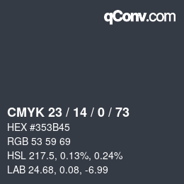 Color code: CMYK 23 / 14 / 0 / 73 | qconv.com