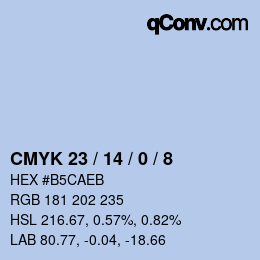 カラーコード: CMYK 23 / 14 / 0 / 8 | qconv.com