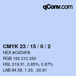 カラーコード: CMYK 23 / 15 / 0 / 2 | qconv.com