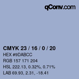 颜色代码: CMYK 23 / 16 / 0 / 20 | qconv.com
