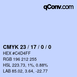 カラーコード: CMYK 23 / 17 / 0 / 0 | qconv.com
