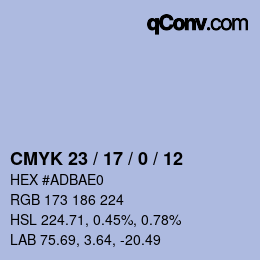 Color code: CMYK 23 / 17 / 0 / 12 | qconv.com