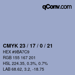 カラーコード: CMYK 23 / 17 / 0 / 21 | qconv.com