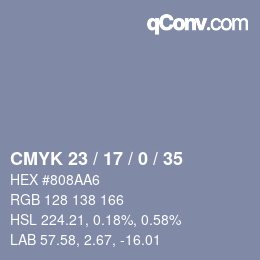 颜色代码: CMYK 23 / 17 / 0 / 35 | qconv.com