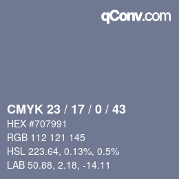 Color code: CMYK 23 / 17 / 0 / 43 | qconv.com