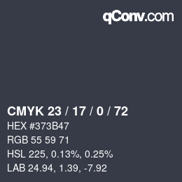Farbcode: CMYK 23 / 17 / 0 / 72 | qconv.com