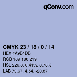 颜色代码: CMYK 23 / 18 / 0 / 14 | qconv.com