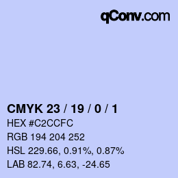 カラーコード: CMYK 23 / 19 / 0 / 1 | qconv.com